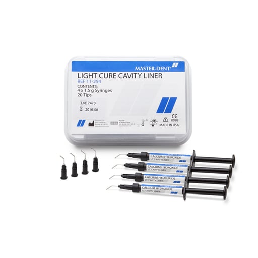 Master-Dent Dentonics Light Cure Cavity Liner Kit, 4 x 1.5g Syringe w/ Tips #11-254