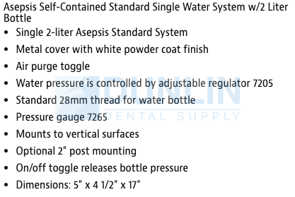 Asepsis Self-Contained Standard Single Water System with 2 Liter Bottle DCI 8183