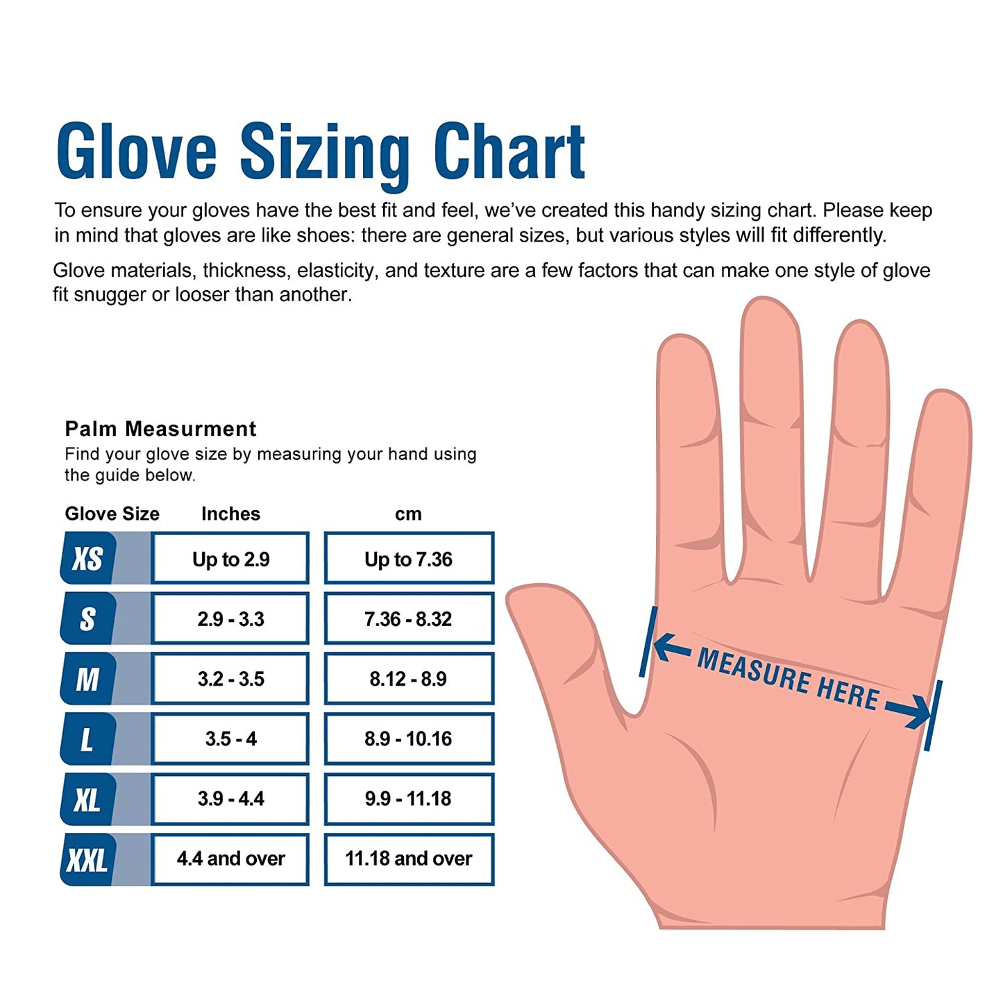 Disposable Vinyl Gloves size chart