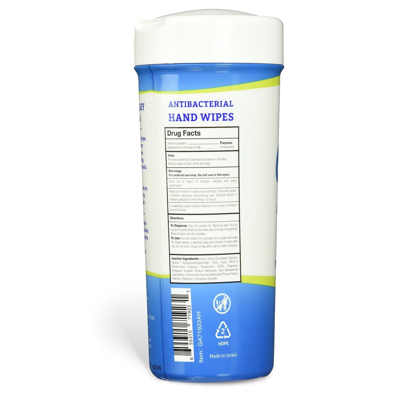 Germ-Away Antibacterial Hand & Face Wipes, 6.6" x 7", 4 x 80 Wipes/Canister