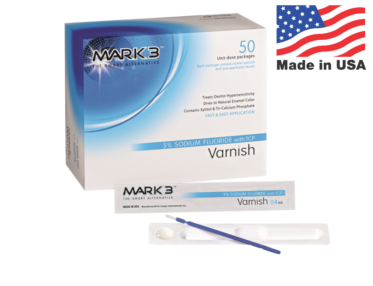 MARK3 Varnish 5% Sodium Fluoride with TCP (Box of 50) Mint, Bubblegum or Caramel
