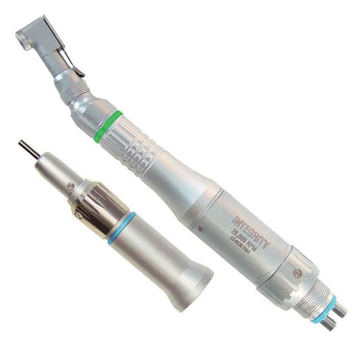 Integrity Combination set, includes: Integrity 20,000 RPM E-Type Air Motor (NTE-20), 1:4 Contra Angle Attachement (NTE-14), Standard Latch Head (NTL-01), 1:1 Straight Nose Cone (NTS-11)