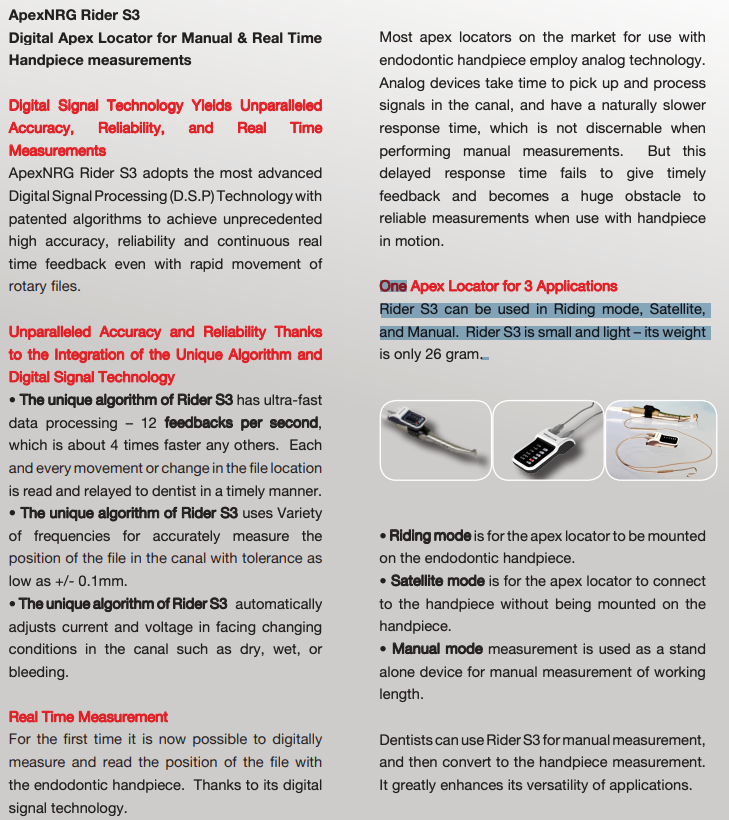 Rider S3 Digital Apex Locator Set with Real Time Digital Signal Technology