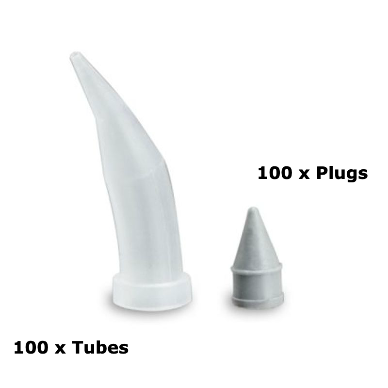 Tubes & Plugs for Centrix Syringes, Composite Syringes C-R Syringes - 100 Tubes & 100 Plugs