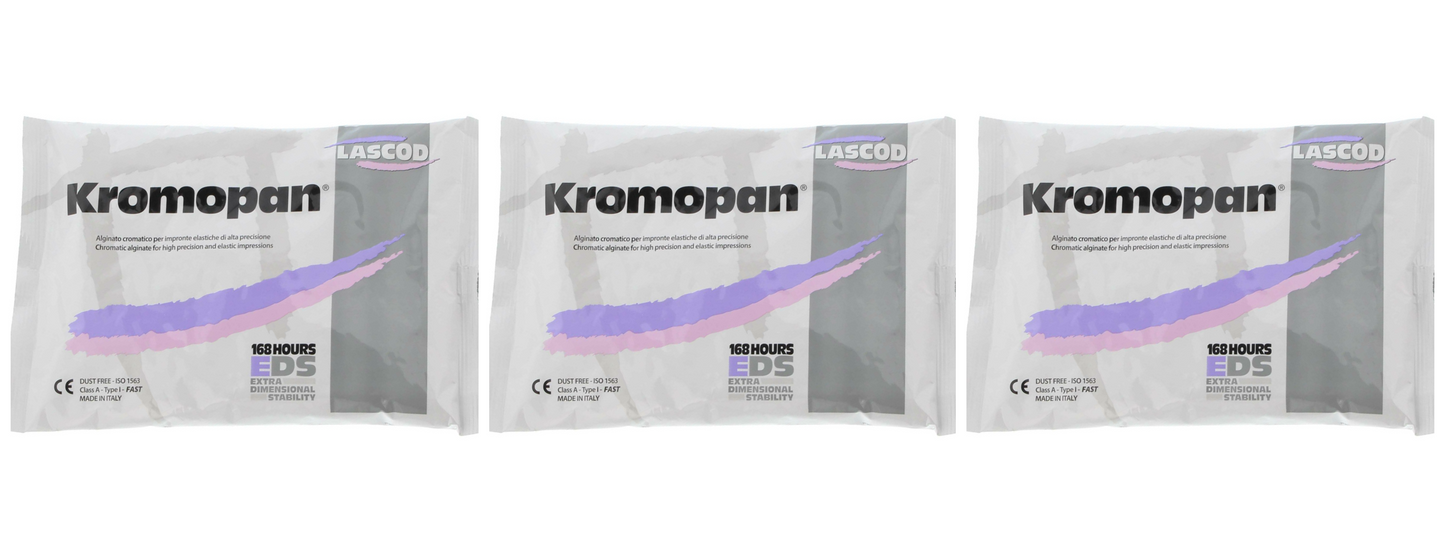 3 x 1LB Bags Kromopan Dental Alginate Dust Free Class A Type 1 Fast Set - EXP: 05/2024 or Better