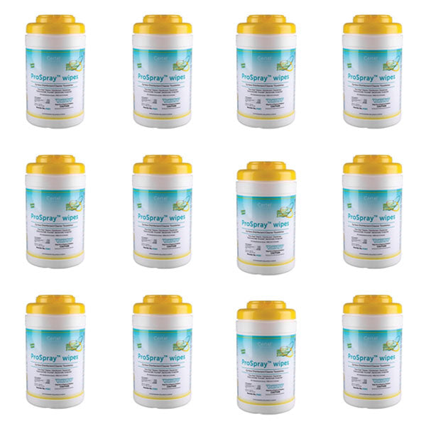 ProSpray Wipes 6" x 6.75", Case of 12 x 240 Wipes/Can. Non-Staining Surfaces