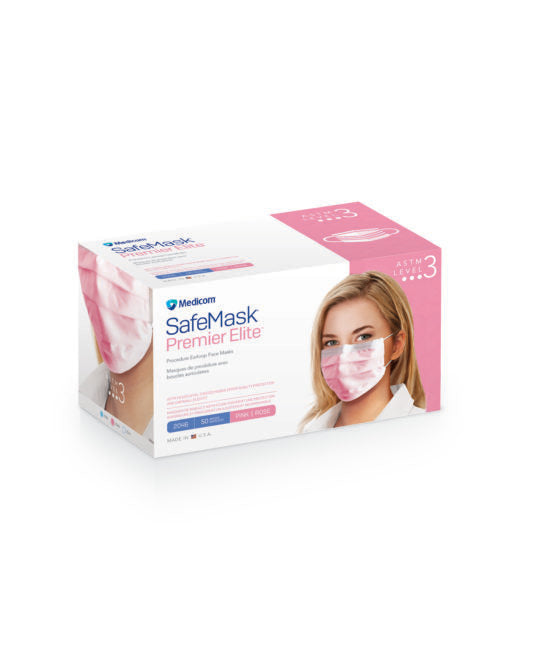 Medicom SafeMask Premier Elite Pink Earloop Mask, 50/Bx Made in USA #2046