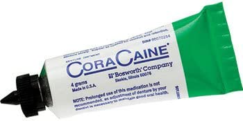 Cora-Caine Topical Anesthetic Denture Pain-Relieving Adhesive Ointment 16% Benzocaine, Box of 36 - 4 Gm. Tubes. #16621