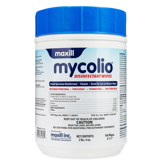 Maxill Mycolio Disinfecting Wipes (160Ct) Large 6x7", Hospital Grade, EPA Registered