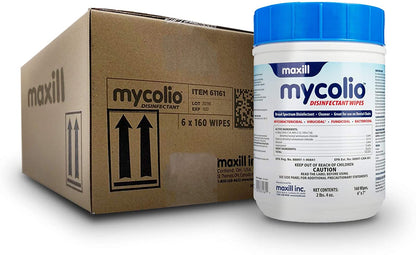 Maxill Mycolio Disinfecting Wipes (160Ct) Large 6x7", Hospital Grade, EPA Registered