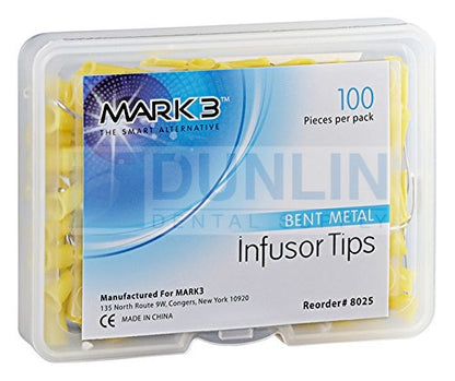 Mark3 Dental Infusor Applicator Tips Pre-Bent Metal Brush End 19G (100Pcs) #8025