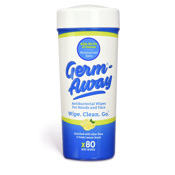 Germ-Away Antibacterial Hand & Face Wipes, 6.6" x 7", 4 x 80 Wipes/Canister