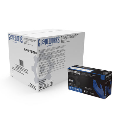 Gloveworks Vinyl Synthetic Latex Free Industrial Disposable Gloves, MEDIUM, Blue Color (Case of 1000)