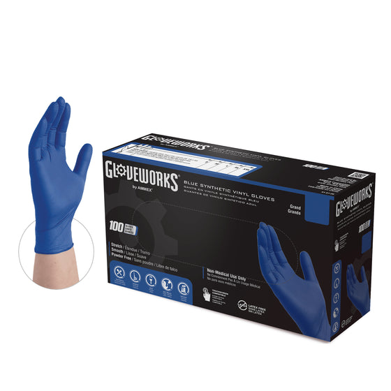Gloveworks Vinyl Synthetic Latex Free Industrial Disposable Gloves, MEDIUM, Blue Color (Case of 1000)