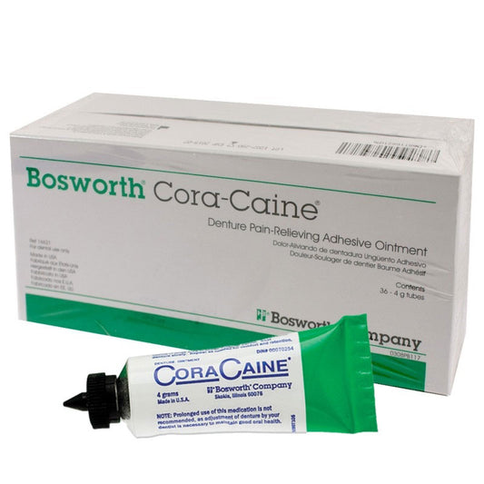 Cora-Caine Topical Anesthetic Denture Pain-Relieving Adhesive Ointment 16% Benzocaine, Box of 36 - 4 Gm. Tubes. #16621