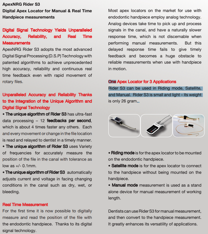 Rider S3 Digital Apex Locator Set with Real Time Digital Signal Technology
