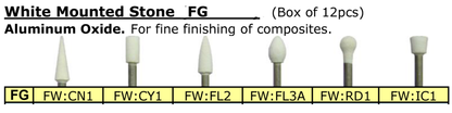 BesQual FG White Mounted Stones (Pack of 12) for Finishing Porcelain, Gold, Silver Alloys, Amalgam and Composites